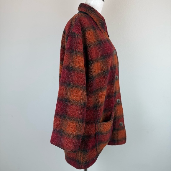 Vintage Eddie Bauer Women’s Petite XL Plaid Sherpa Jacket 90s Grunge Canada - Picture 5 of 13